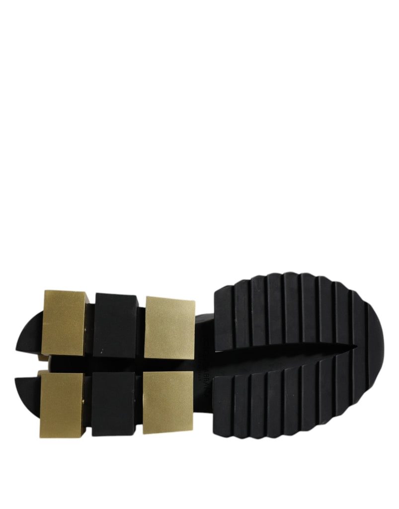 Dolce & Gabbana White Gold Black Leather SUPER KING Sneakers Shoes - Beyzy Store - Dolce & Gabbana