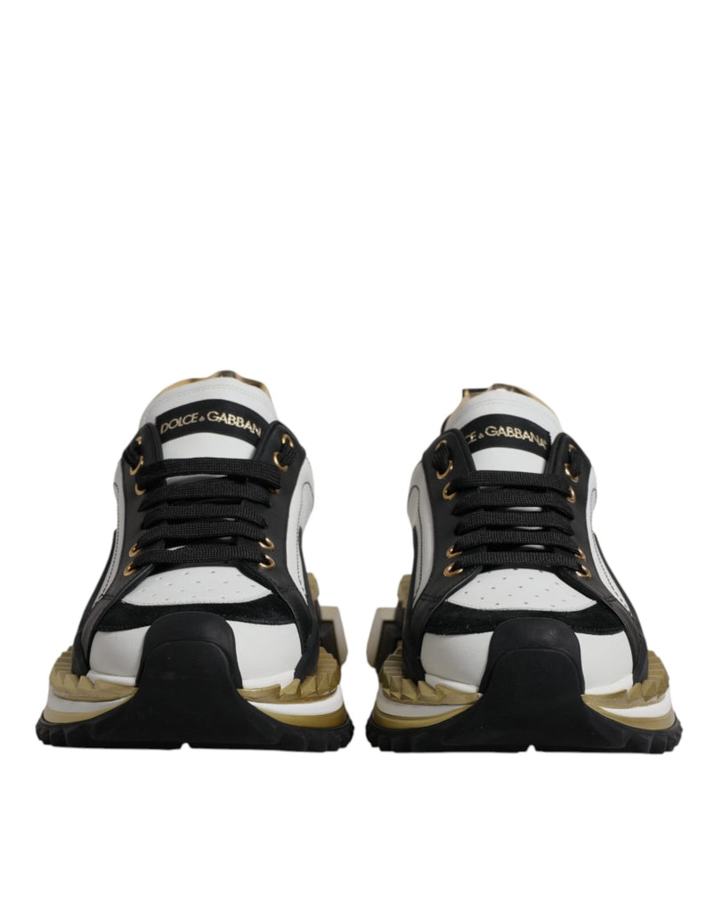 Dolce & Gabbana White Gold Black Leather SUPER KING Sneakers Shoes - Beyzy Store - Dolce & Gabbana