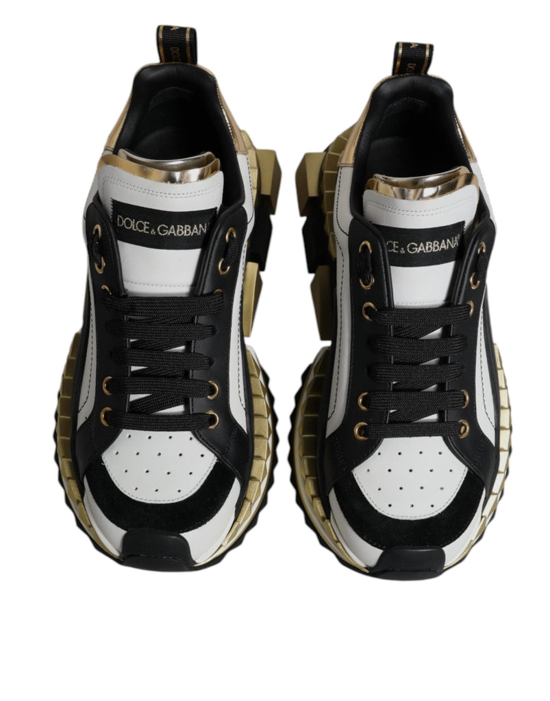 Dolce & Gabbana White Gold Black Leather SUPER KING Sneakers Shoes - Beyzy Store - Dolce & Gabbana