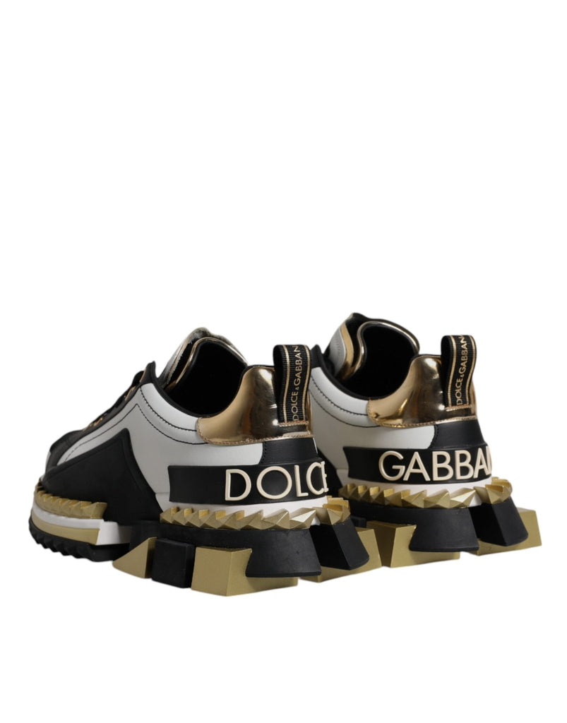 Dolce & Gabbana White Gold Black Leather SUPER KING Sneakers Shoes - Beyzy Store - Dolce & Gabbana