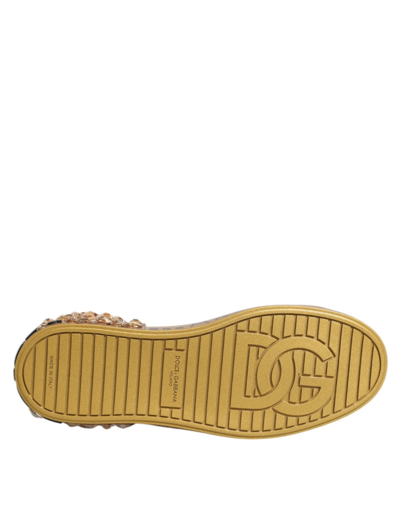 Dolce & Gabbana White Gold Crystal Portofino Sneakers Shoes - Beyzy Store - Dolce & Gabbana