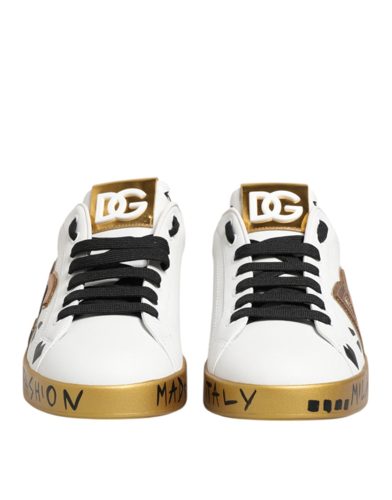 Dolce & Gabbana White Gold Crystal Portofino Sneakers Shoes - Beyzy Store - Dolce & Gabbana