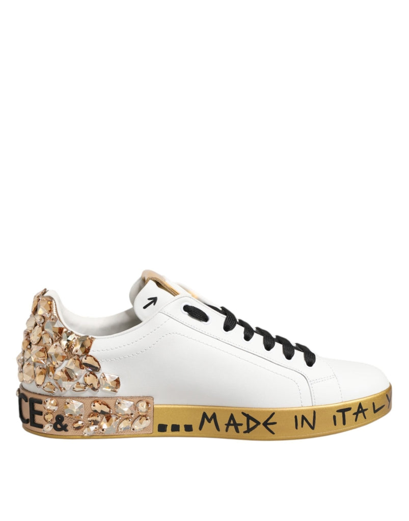 Dolce & Gabbana White Gold Crystal Portofino Sneakers Shoes - Beyzy Store - Dolce & Gabbana