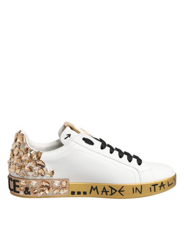 Dolce & Gabbana White Gold Crystal Portofino Sneakers Shoes - Beyzy Store - Dolce & Gabbana