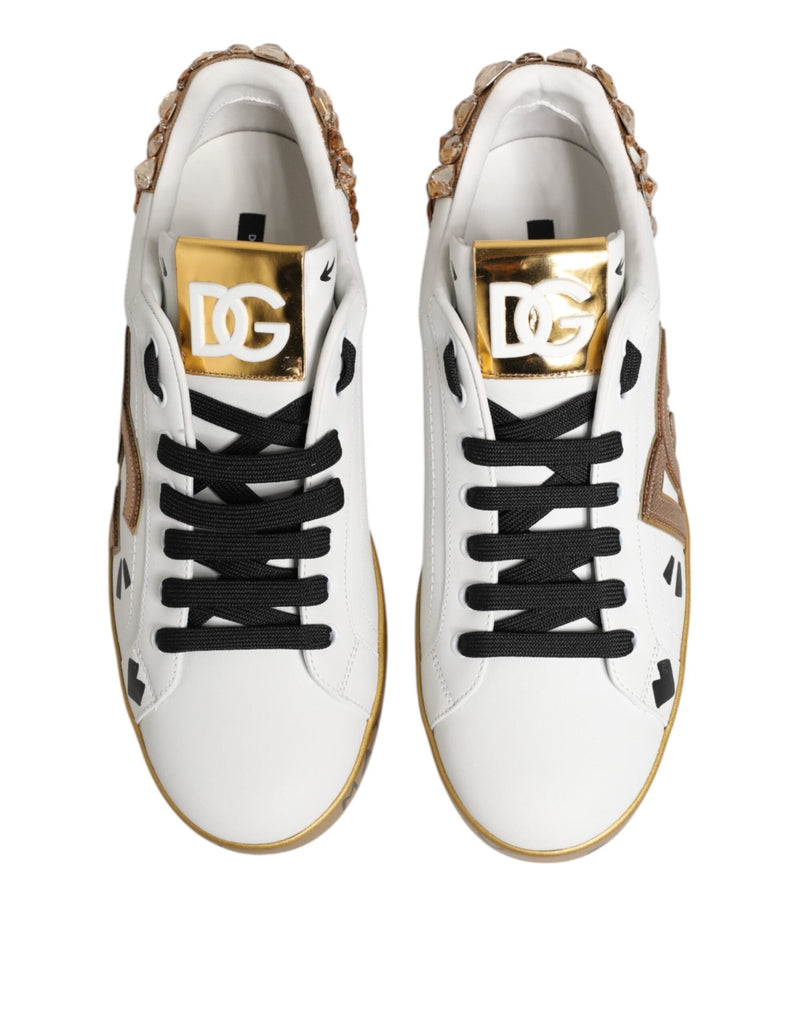 Dolce & Gabbana White Gold Crystal Portofino Sneakers Shoes - Beyzy Store - Dolce & Gabbana