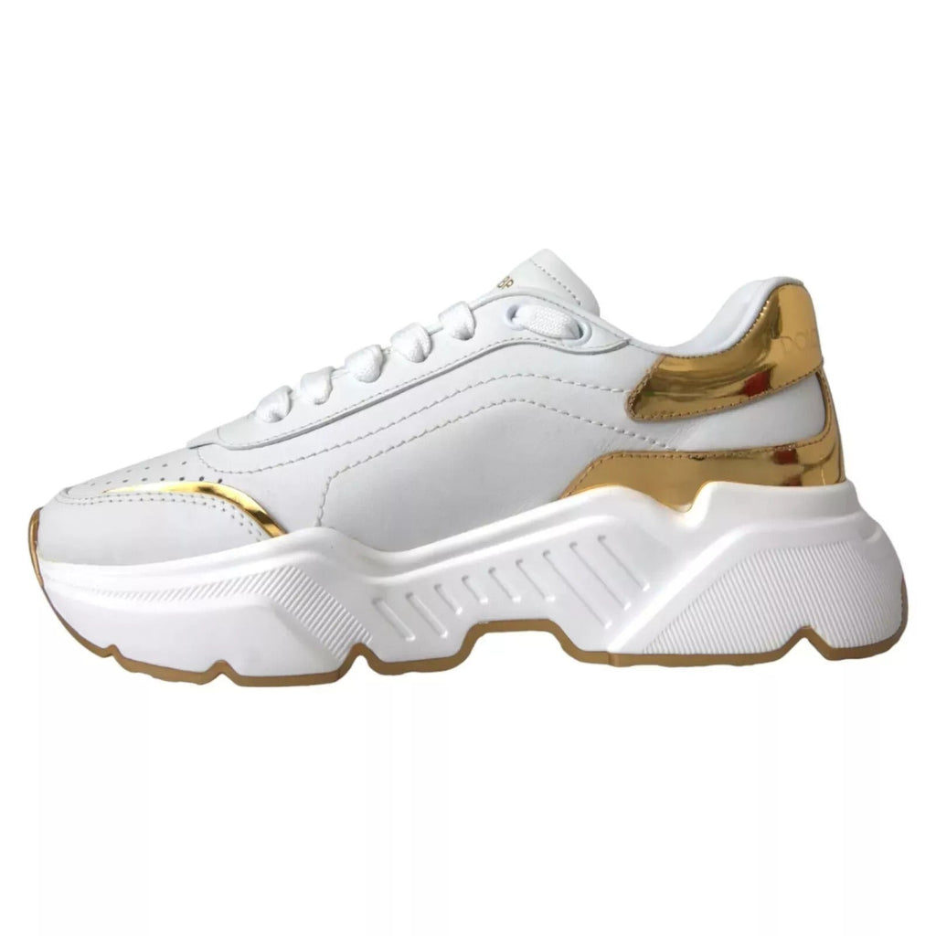 Dolce & Gabbana White Gold DAYMASTER Leather Sneakers Mens Shoes - Beyzy Store - Dolce & Gabbana