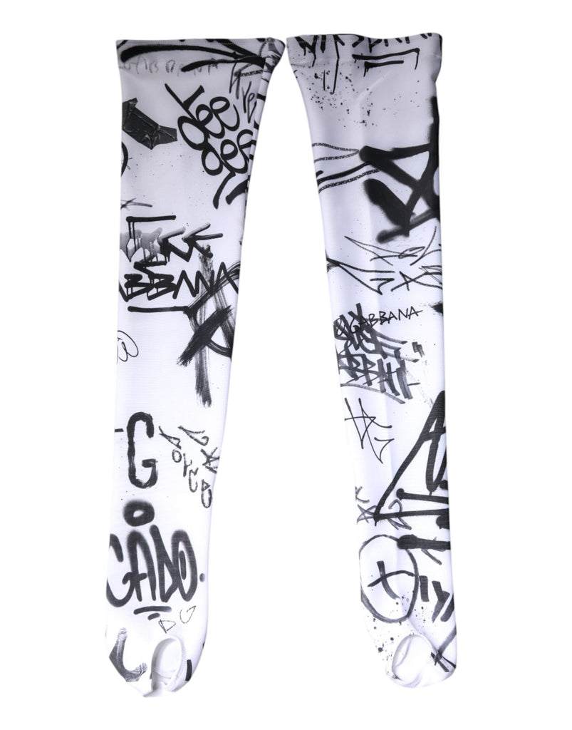 Dolce & Gabbana White Graffiti Cotton Over Calf Stockings Socks - Beyzy Store - Dolce & Gabbana