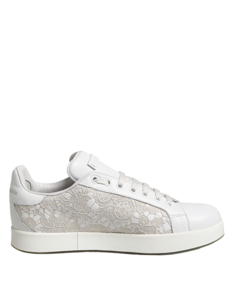 Dolce & Gabbana White Lace Leather Low Top Sneaker Shoes - Beyzy Store - Dolce & Gabbana