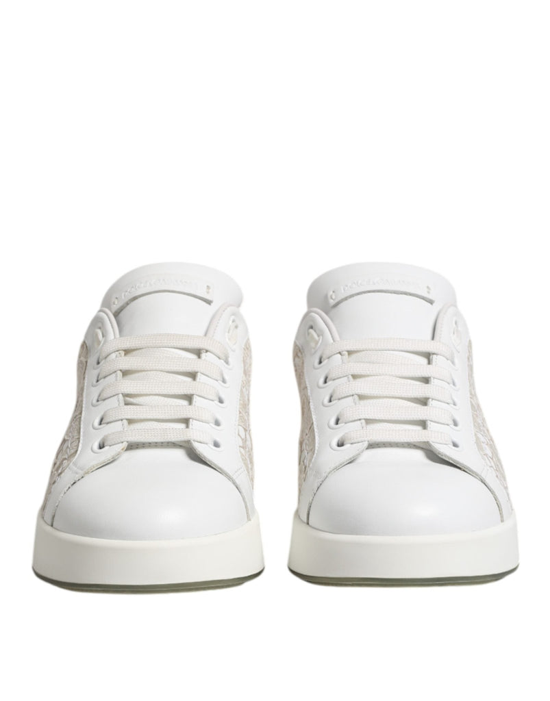Dolce & Gabbana White Lace Leather Low Top Sneaker Shoes - Beyzy Store - Dolce & Gabbana