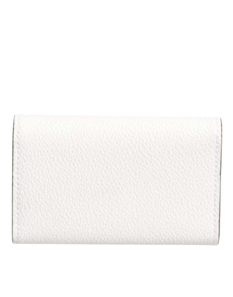 Dolce & Gabbana White Leather Card Case Holder Wallet Gold Logo Plate Key Holder - Beyzy Store - Dolce & Gabbana