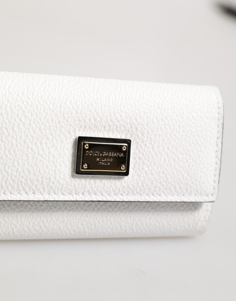 Dolce & Gabbana White Leather Card Case Holder Wallet Gold Logo Plate Key Holder - Beyzy Store - Dolce & Gabbana