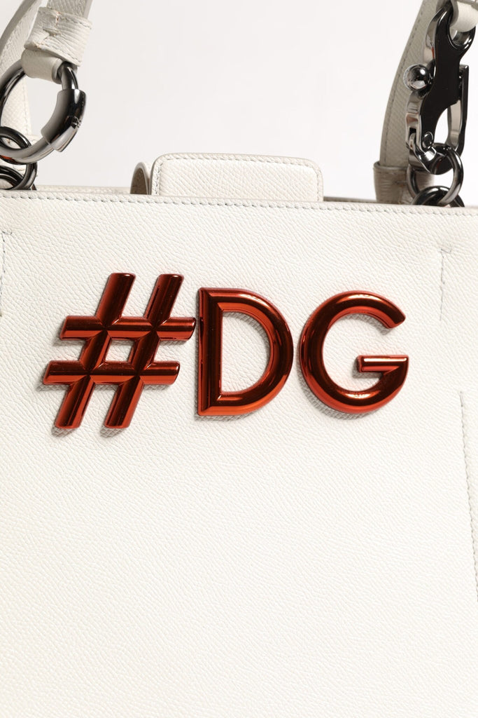 Dolce & Gabbana White Leather #DG BEATRICE Top Handle Tote Bag - Beyzy Store - Dolce & Gabbana
