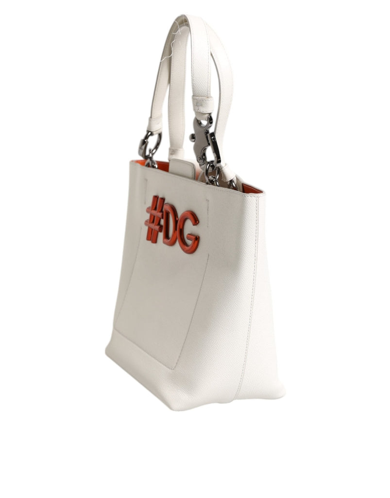 Dolce & Gabbana White Leather #DG BEATRICE Top Handle Tote Bag - Beyzy Store - Dolce & Gabbana