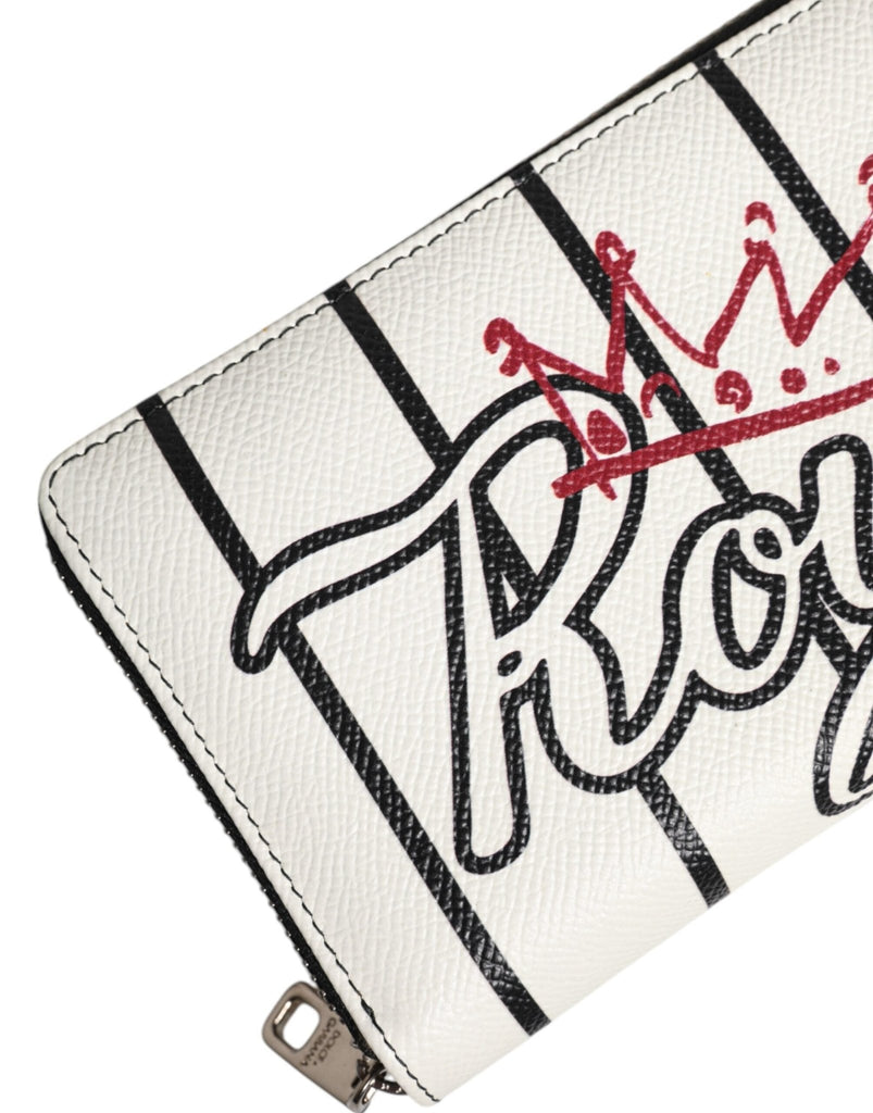 Dolce & Gabbana White Leather DG Crown Royals Continental Zip Around Wallet - Beyzy Store - Dolce & Gabbana