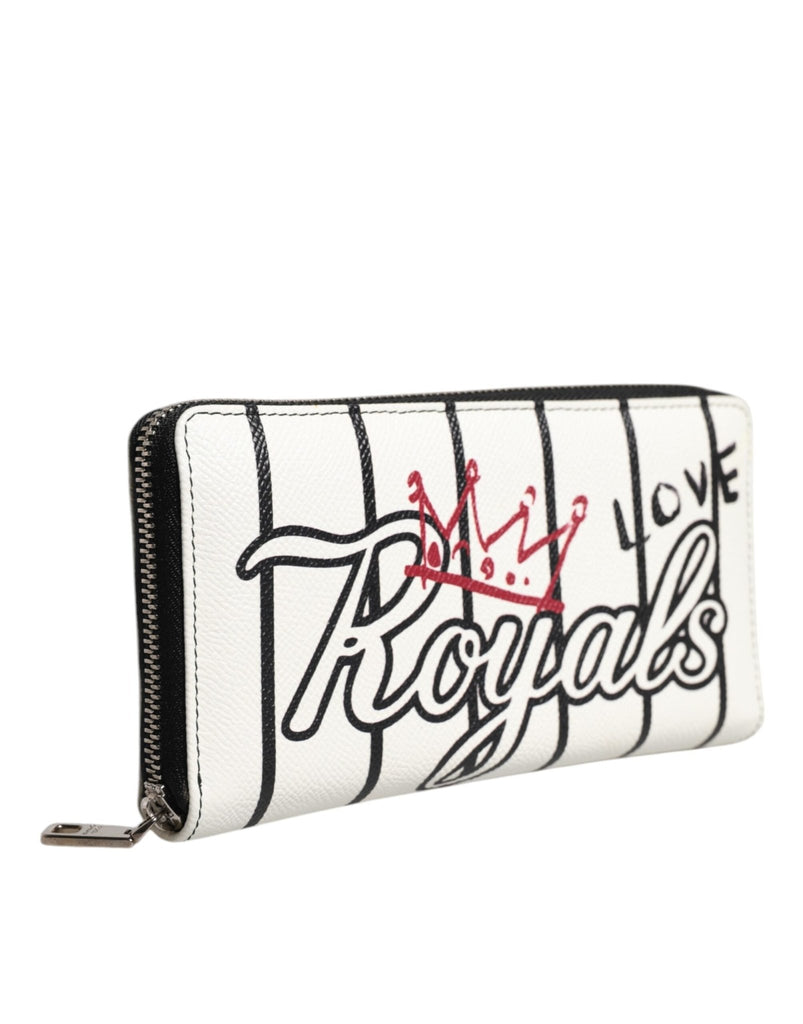 Dolce & Gabbana White Leather DG Crown Royals Continental Zip Around Wallet - Beyzy Store - Dolce & Gabbana