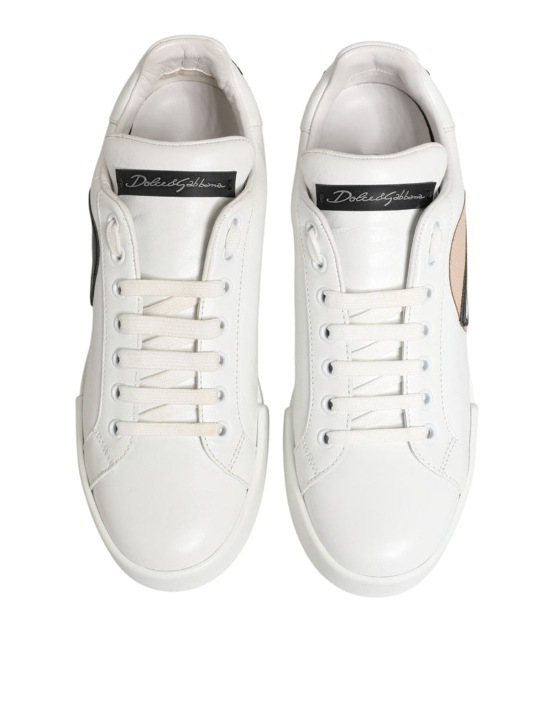 Dolce & Gabbana White Leather DGFamily Casual Sneakers Shoes - Beyzy Store - Dolce & Gabbana