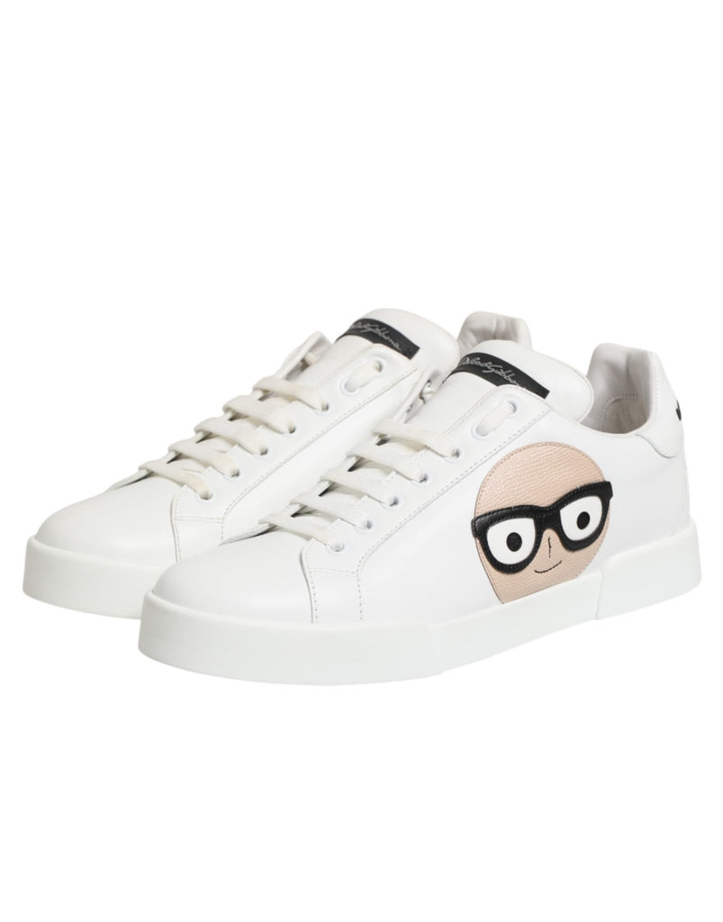 Dolce & Gabbana White Leather DGFamily Casual Sneakers Shoes - Beyzy Store - Dolce & Gabbana