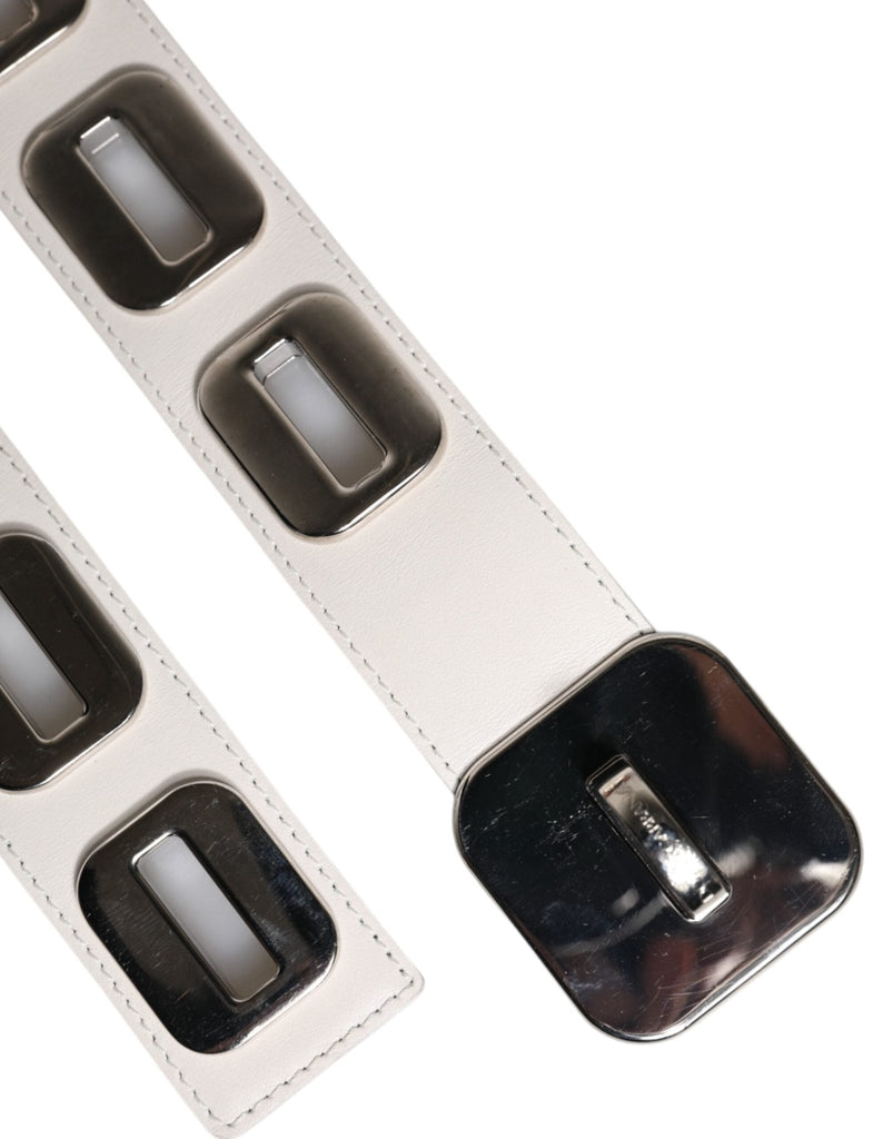 Dolce & Gabbana White Leather Gold Tone Rotating Buckle Belt - Beyzy Store - Dolce & Gabbana
