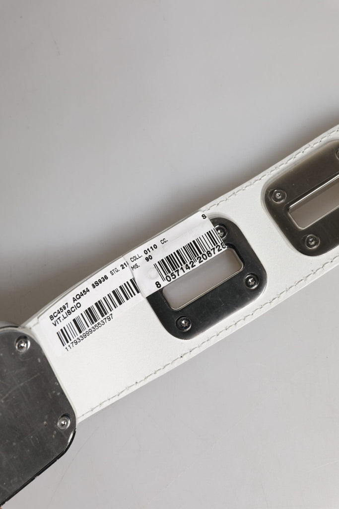 Dolce & Gabbana White Leather Gold Tone Rotating Buckle Belt - Beyzy Store - Dolce & Gabbana
