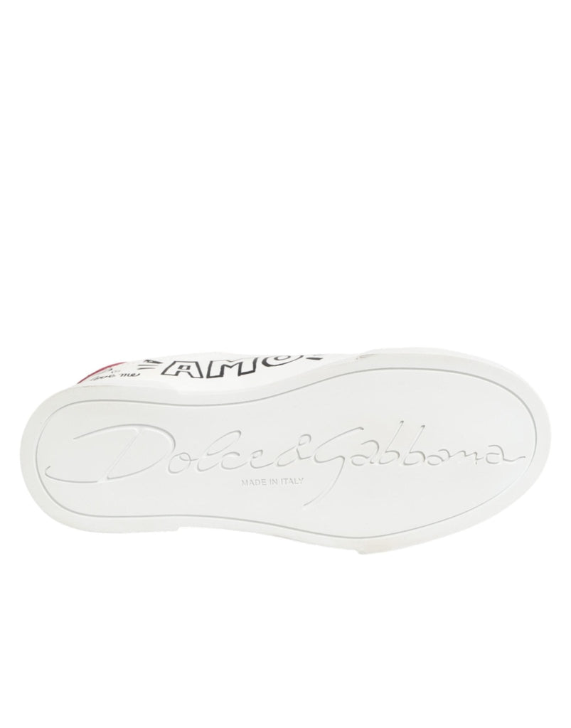 Dolce & Gabbana White Leather Graffiti Low Top Sneakers Shoes - Beyzy Store - Dolce & Gabbana
