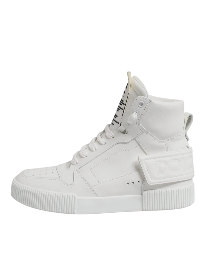 Dolce & Gabbana White Leather High Top Sneakers Shoes - Beyzy Store - Dolce & Gabbana