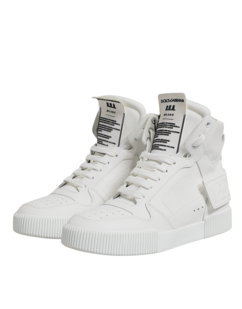 Dolce & Gabbana White Leather High Top Sneakers Shoes - Beyzy Store - Dolce & Gabbana