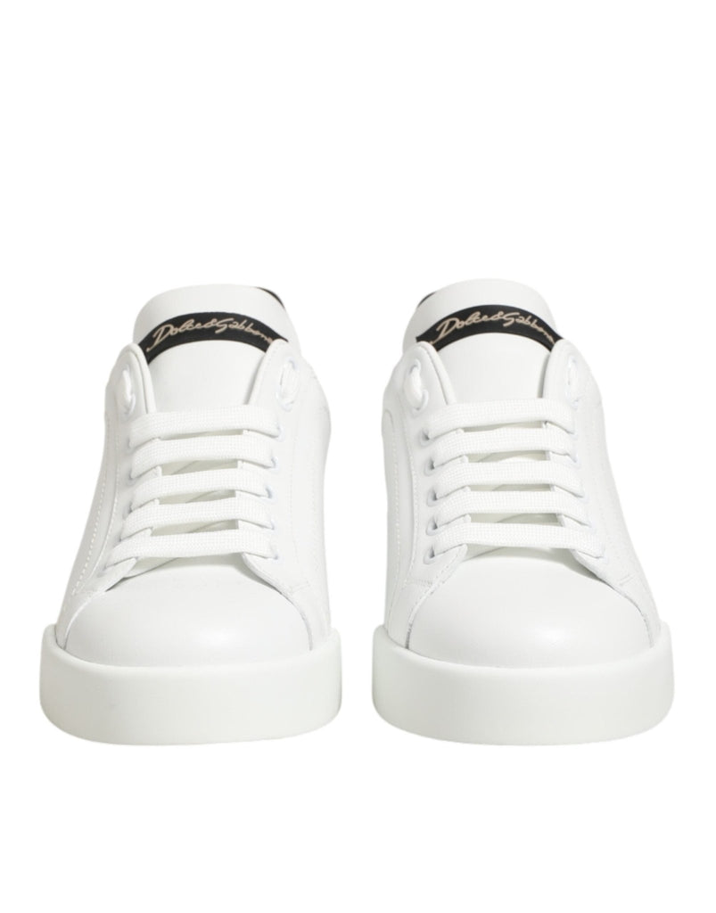 Dolce & Gabbana White Leather Lace Up Low Top Sneakers Shoes - Beyzy Store - Dolce & Gabbana