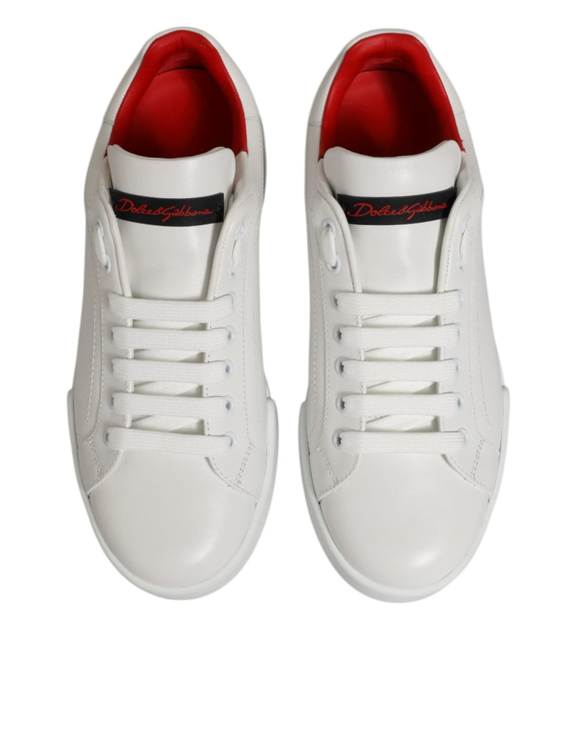Dolce & Gabbana White Leather Lace Up Low Top Sneakers Shoes - Beyzy Store - Dolce & Gabbana