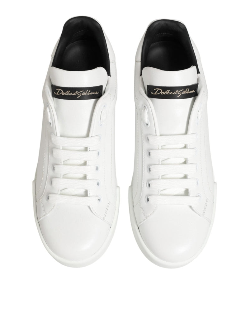 Dolce & Gabbana White Leather Lace Up Low Top Sneakers Shoes - Beyzy Store - Dolce & Gabbana
