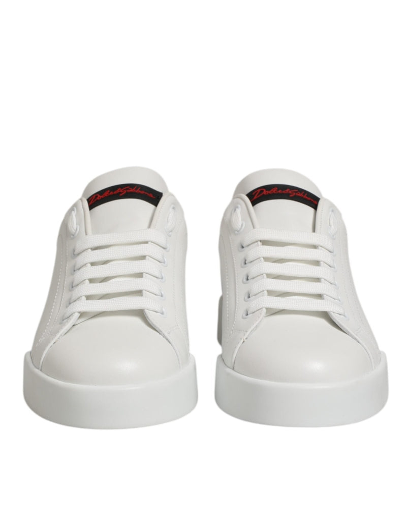 Dolce & Gabbana White Leather Lace Up Low Top Sneakers Shoes - Beyzy Store - Dolce & Gabbana