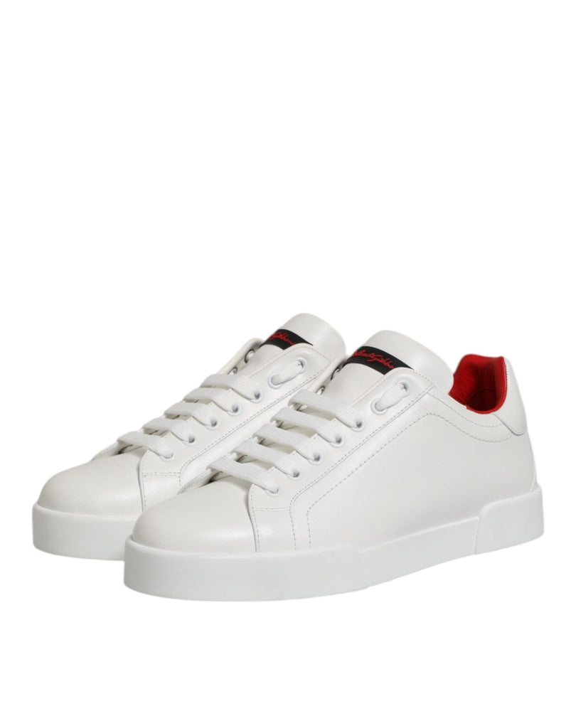 Dolce & Gabbana White Leather Lace Up Low Top Sneakers Shoes - Beyzy Store - Dolce & Gabbana