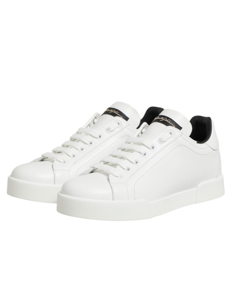 Dolce & Gabbana White Leather Lace Up Low Top Sneakers Shoes - Beyzy Store - Dolce & Gabbana