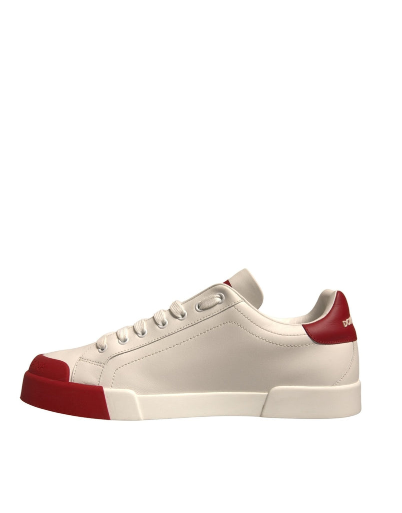 Dolce & Gabbana White Leather Logo Portofino Sneakers Shoes - Beyzy Store - Dolce & Gabbana