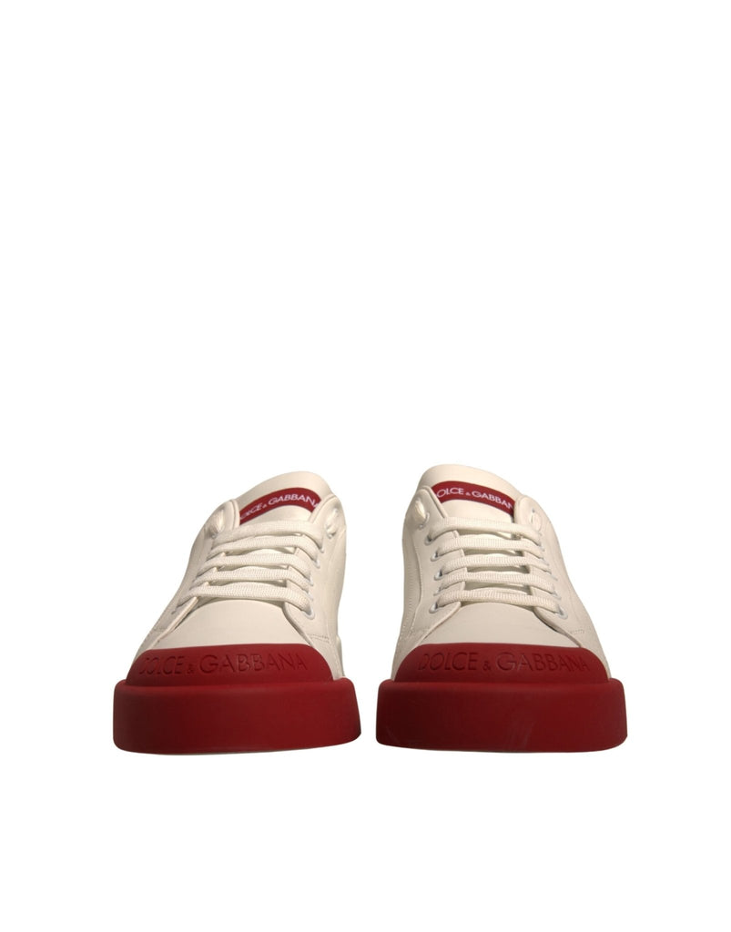Dolce & Gabbana White Leather Logo Portofino Sneakers Shoes - Beyzy Store - Dolce & Gabbana