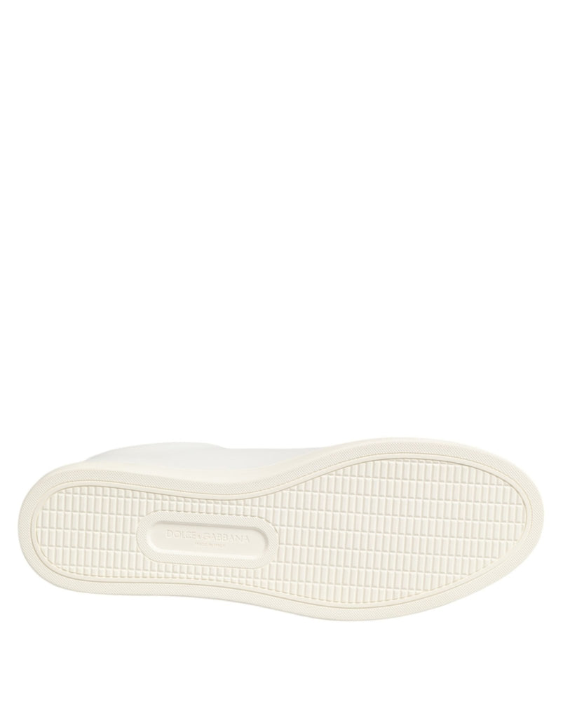 Dolce & Gabbana White Leather Rose Embroidery Low - Top Shoes - Beyzy Store - Dolce & Gabbana