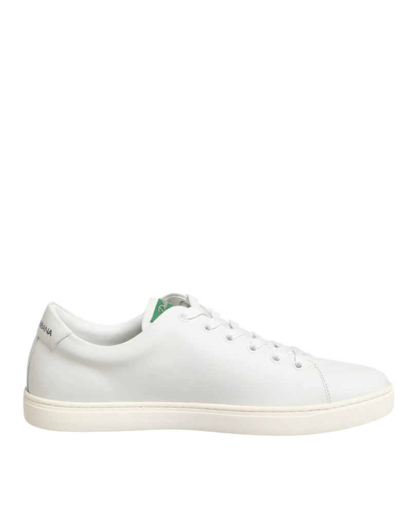 Dolce & Gabbana White Leather Rose Embroidery Low - Top Shoes - Beyzy Store - Dolce & Gabbana