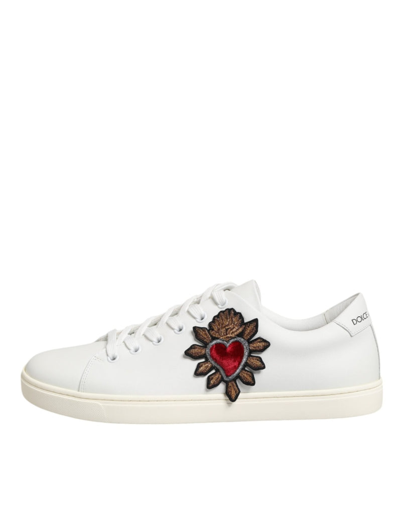 Dolce & Gabbana White Leather Sacre Heart Patch Sneakers Shoes - Beyzy Store - Dolce & Gabbana