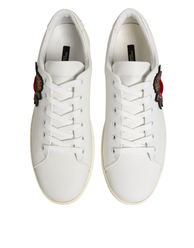 Dolce & Gabbana White Leather Sacre Heart Patch Sneakers Shoes - Beyzy Store - Dolce & Gabbana