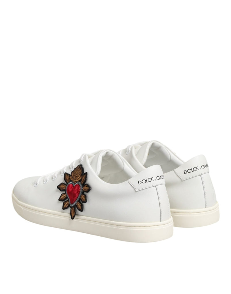 Dolce & Gabbana White Leather Sacre Heart Patch Sneakers Shoes - Beyzy Store - Dolce & Gabbana