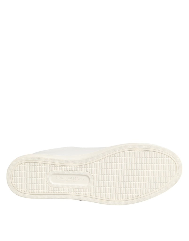 Dolce & Gabbana White Leather Sacre Heart Patch Sneakers Shoes - Beyzy Store - Dolce & Gabbana