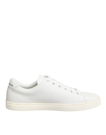 Dolce & Gabbana White Leather Sacre Heart Patch Sneakers Shoes - Beyzy Store - Dolce & Gabbana
