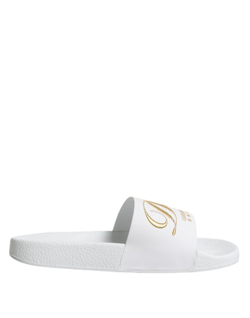 Dolce & Gabbana White Leather Slides Sandals Beachwear Shoes - Beyzy Store - Dolce & Gabbana
