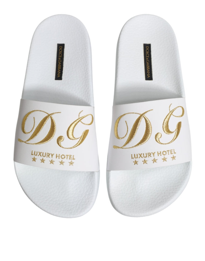 Dolce & Gabbana White Leather Slides Sandals Beachwear Shoes - Beyzy Store - Dolce & Gabbana