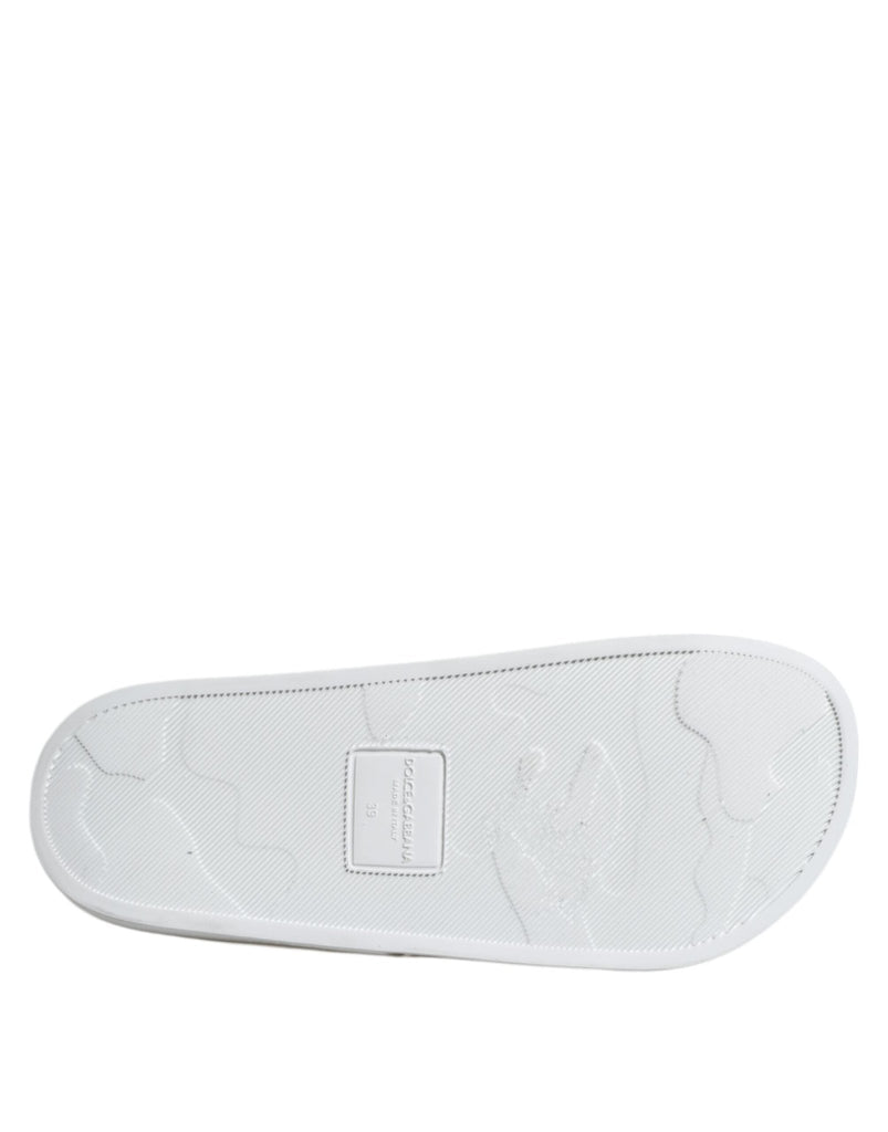 Dolce & Gabbana White Leather Slides Sandals Beachwear Shoes - Beyzy Store - Dolce & Gabbana