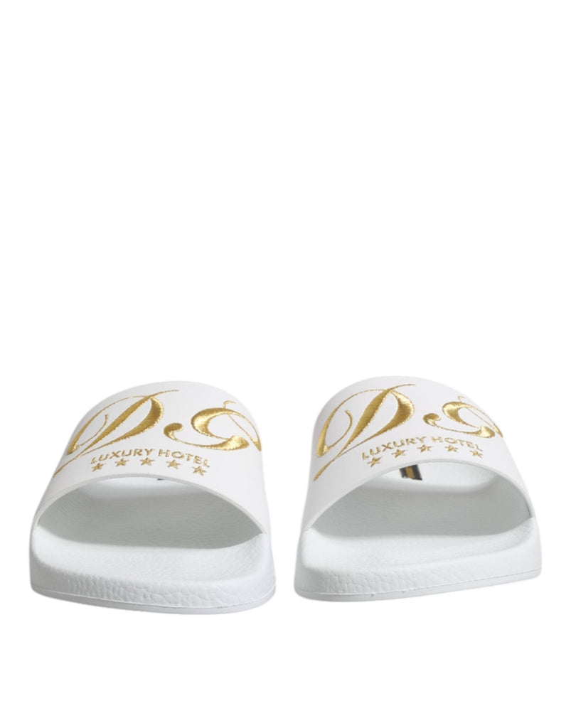 Dolce & Gabbana White Leather Slides Sandals Beachwear Shoes - Beyzy Store - Dolce & Gabbana