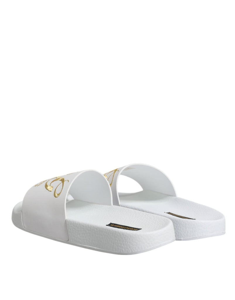 Dolce & Gabbana White Leather Slides Sandals Beachwear Shoes - Beyzy Store - Dolce & Gabbana