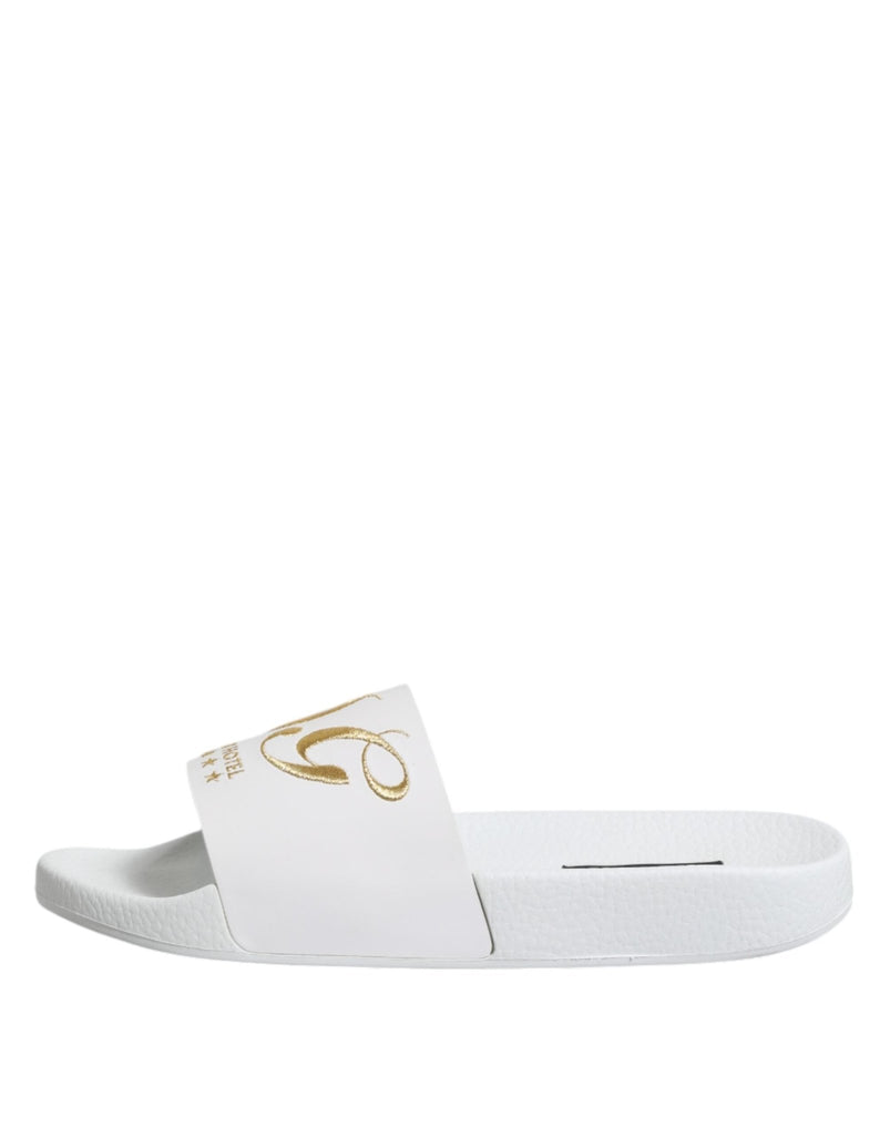 Dolce & Gabbana White Leather Slides Sandals Beachwear Shoes - Beyzy Store - Dolce & Gabbana