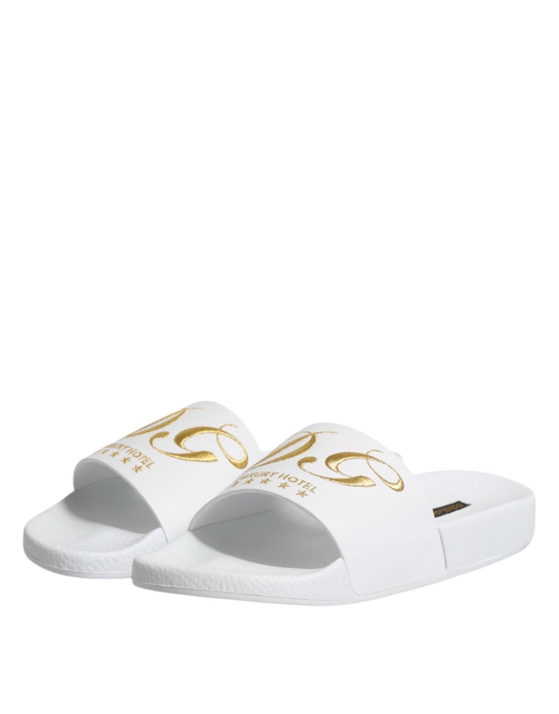 Dolce & Gabbana White Leather Slides Sandals Beachwear Shoes - Beyzy Store - Dolce & Gabbana