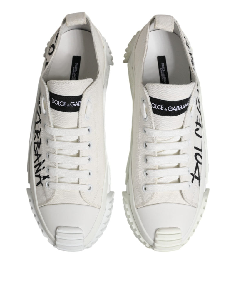 Dolce & Gabbana White Logo Graffiti Low Top Sneakers Shoes - Beyzy Store - Dolce & Gabbana