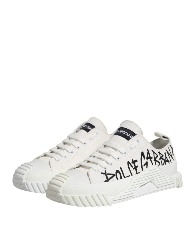 Dolce & Gabbana White Logo Graffiti Low Top Sneakers Shoes - Beyzy Store - Dolce & Gabbana